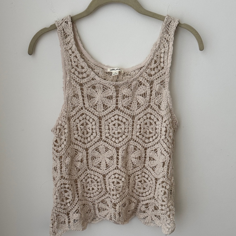 Ultra Pink Beige Crochet Tank Top